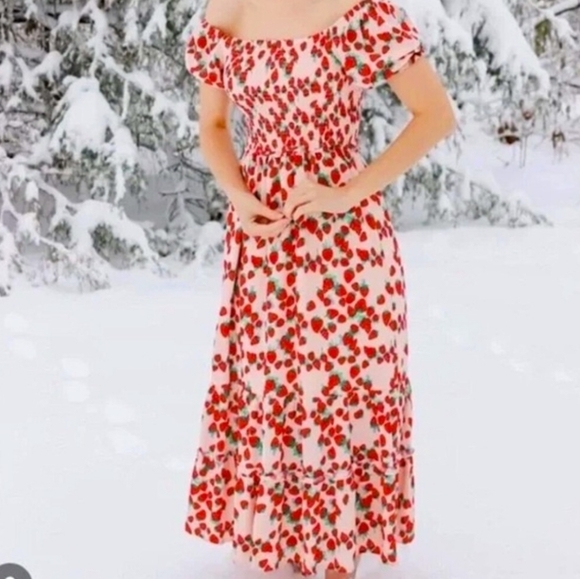 BETSEY JOHNSON Women's Dress Size XXL Strawberry Fields Tiered Smocked Midi - Picture 4 of 16